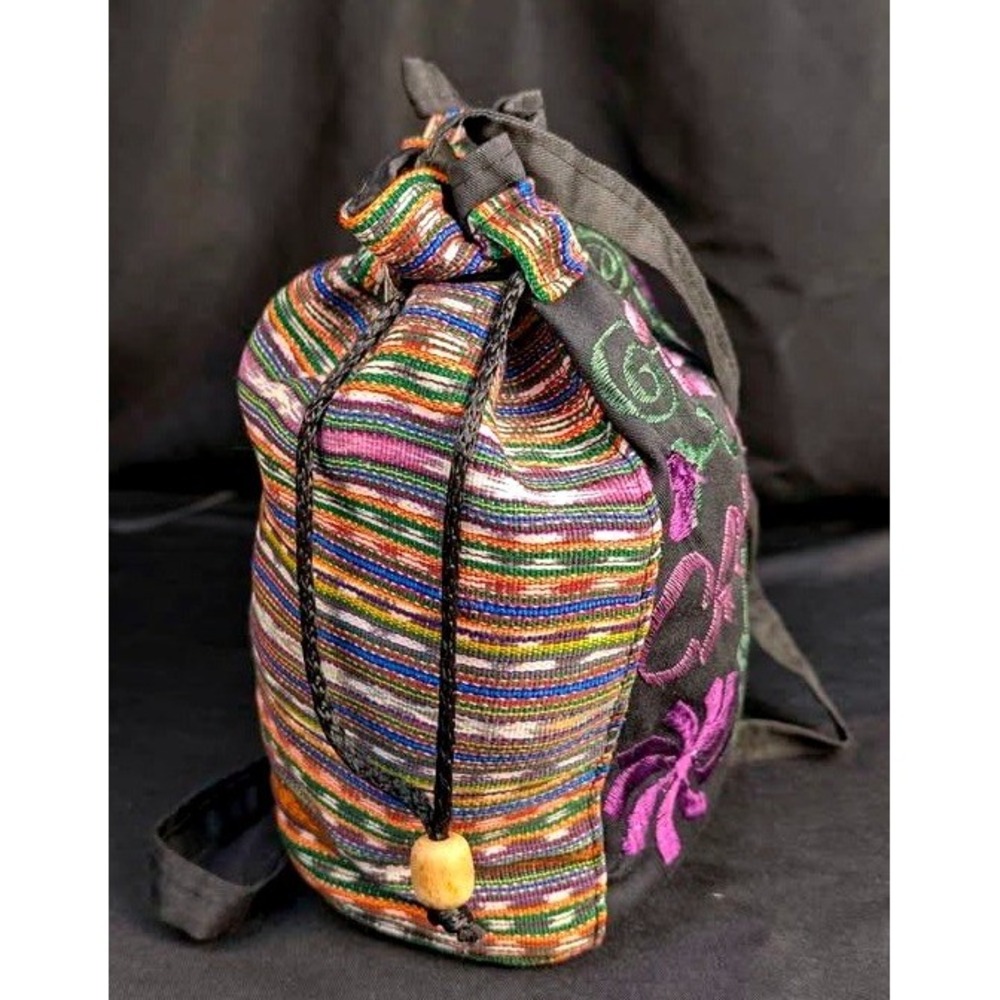 Vintage Cancun Mexico Embroidered Drawstring Bucket Bag Boho Artisanal Souvenir - Picture 14 of 15
